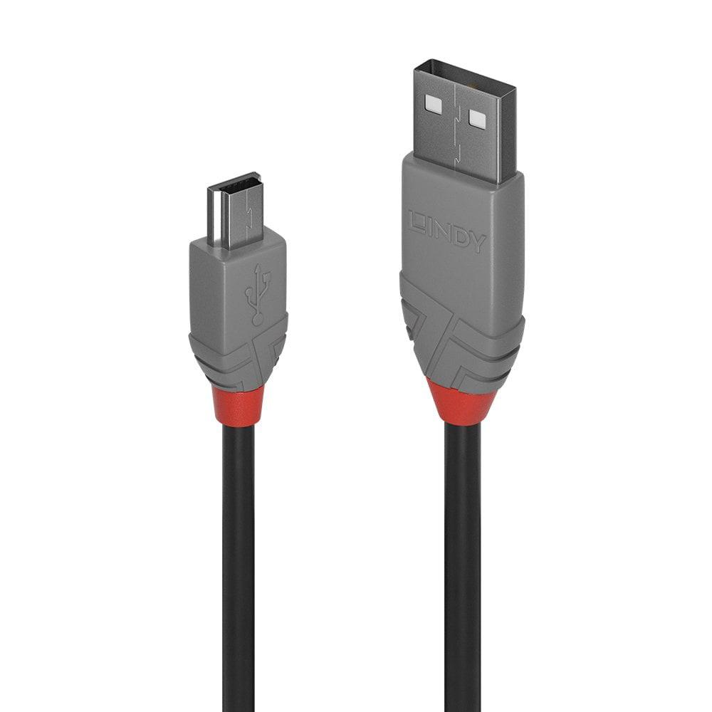 Cablu transfer date Lindy LY-36722, USB 2.0 Type A to Mini-B, 1 m, Anthra Line - Cabluri periferice