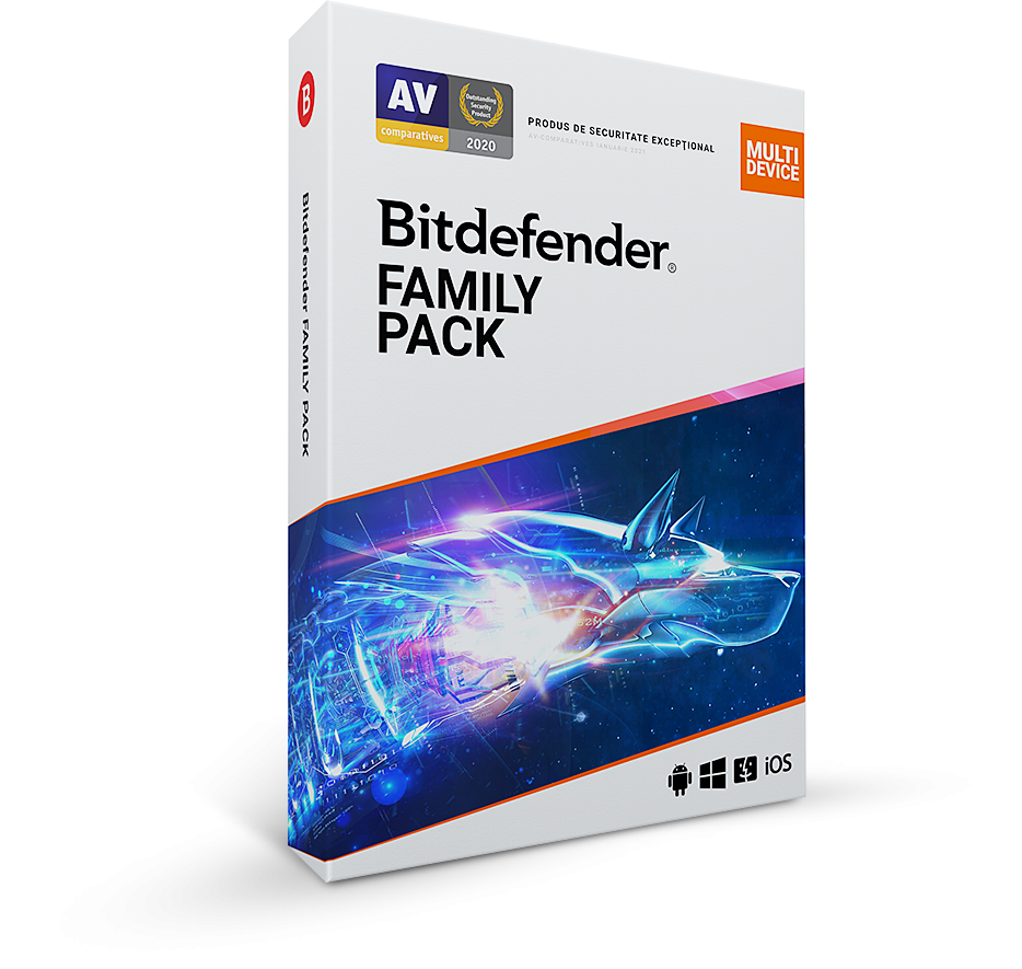 Licenta retail Bitdefender Family Pack – protectie anti-malwarecompleta pentru toata familia, disponibila pentru Windows, macOS, iOS si Android, valabila pentru 1 an, 15 dispozitive, new. - Antivirus