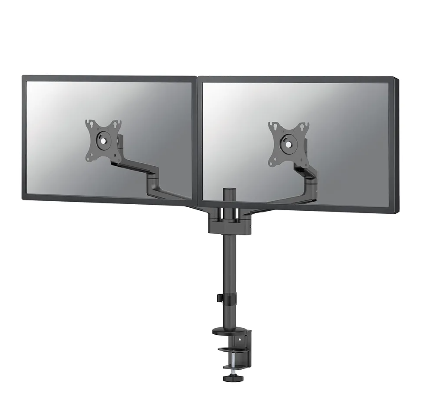 Brat dublu monitor Neomounts DS60-425BL2; pentru display-uri cu diagonale 17"-27", sistem de prindere VESA 75x75~100x100, greutate maxima suportata 8 - per ecrankg, tilt +90°, -30°, swivel +90°, -90°, rotate +360°, distanta fata de perete 128-460mm; inaltime reglabila manual 295-607mm; culoare