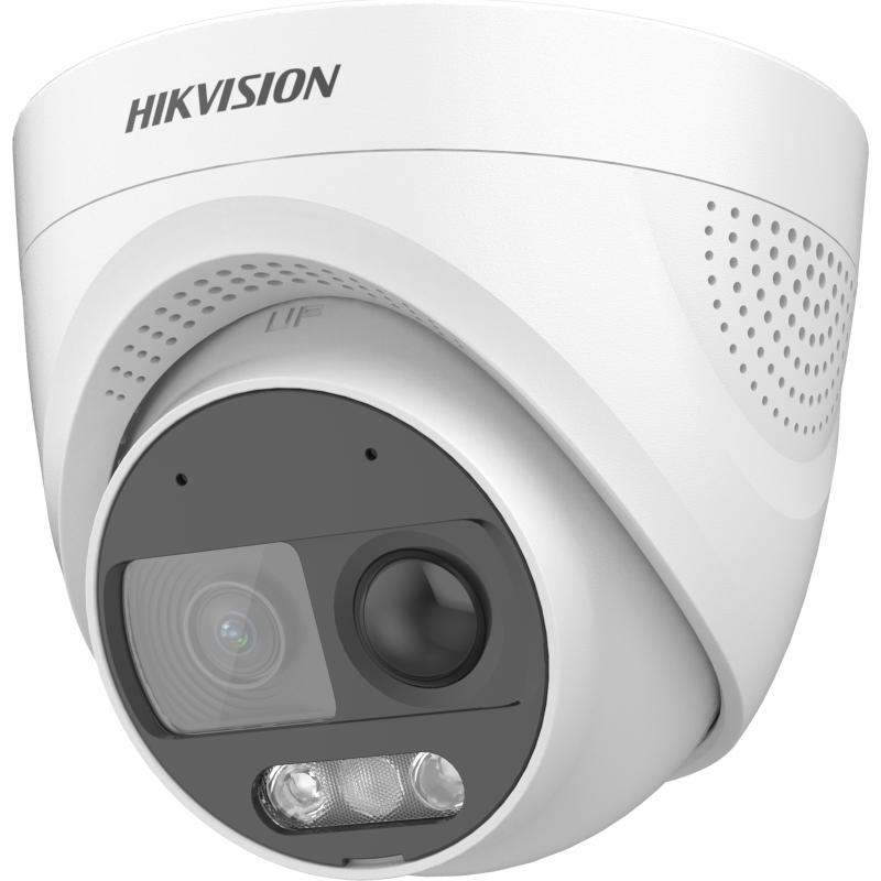 Camera de supraveghere Turret 2MP Hikvision DS-2CE72DF3T-PIRXOS(2.8MM), lentila fixa: 2.8mm, iluminare: 0.0005 Lux @ (F1.0, AGC ON), 0 Lux, lumina alba: 20m, iesire: 1xHD, microfon incorporat, alimentare: 12 VDC ± 25%, max. 9.6 W, protectie: IP67, dimensiuni: Ø 109.82 mm × 93.66 mm, greutate: 396g - Securitate