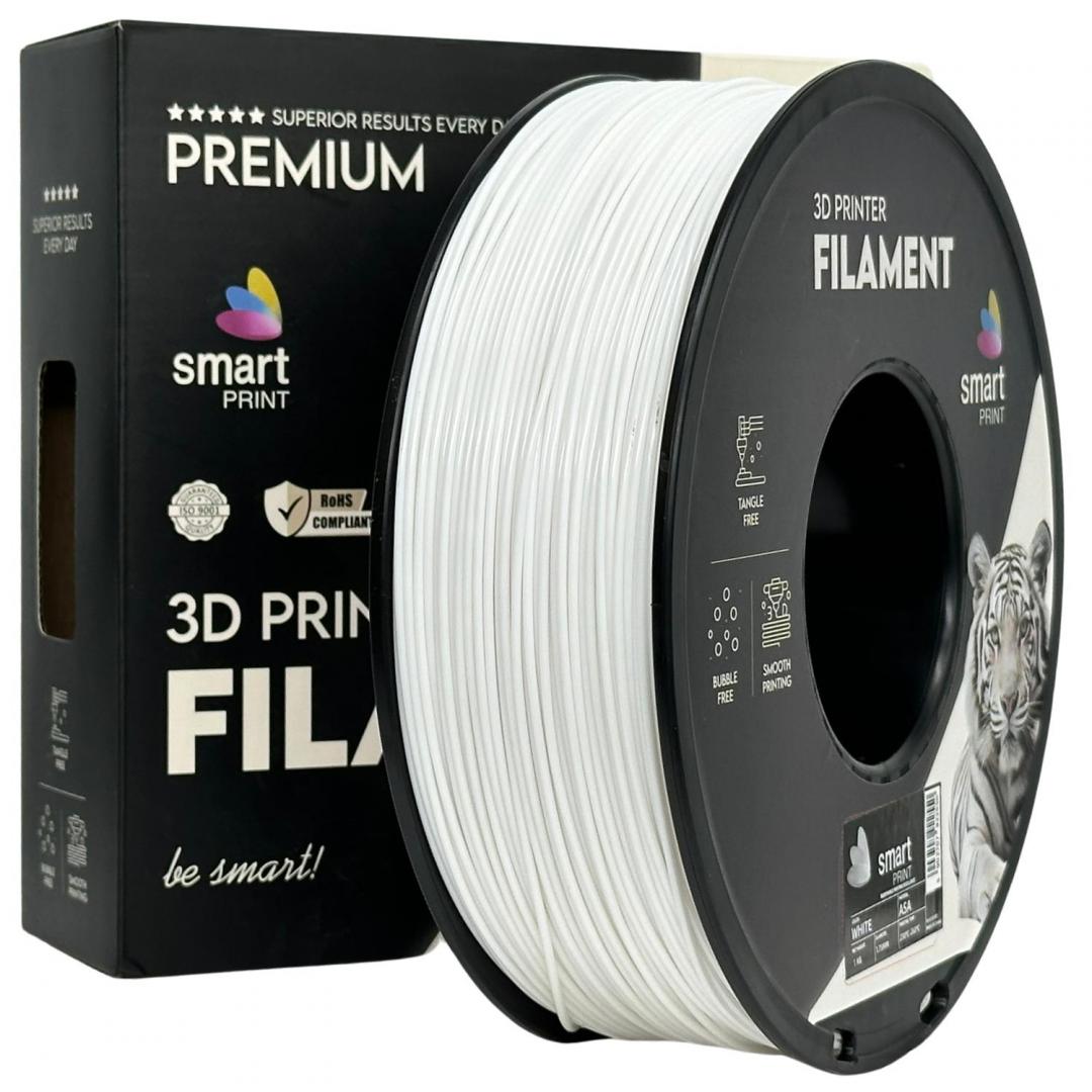 SMART PRINT FILLAMENT 1KG ASA WHITE, Rezistenta UV, Finisaj mat, Diametru: 1.75mm, Greutate: 1KG, Temperatura duza: 220C – 250C, Temperatura platforma printare: 95C – 110C.