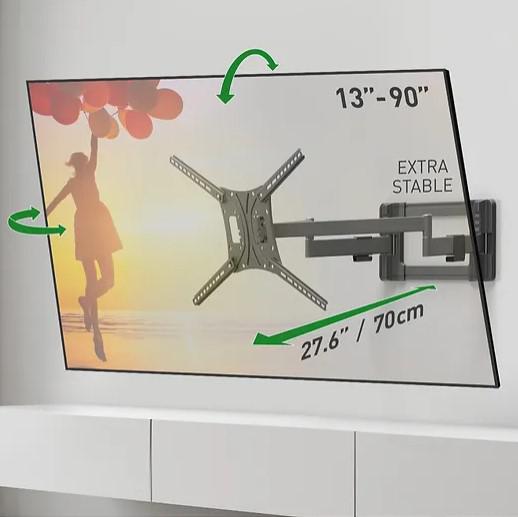 Suport TV de perete, Barkan BM464L, Full Motion cu 2 brate, 13″- 90″, VESA 600 x 400 mm, suporta pana la 60kg, negru - Suporturi TV / Monitor