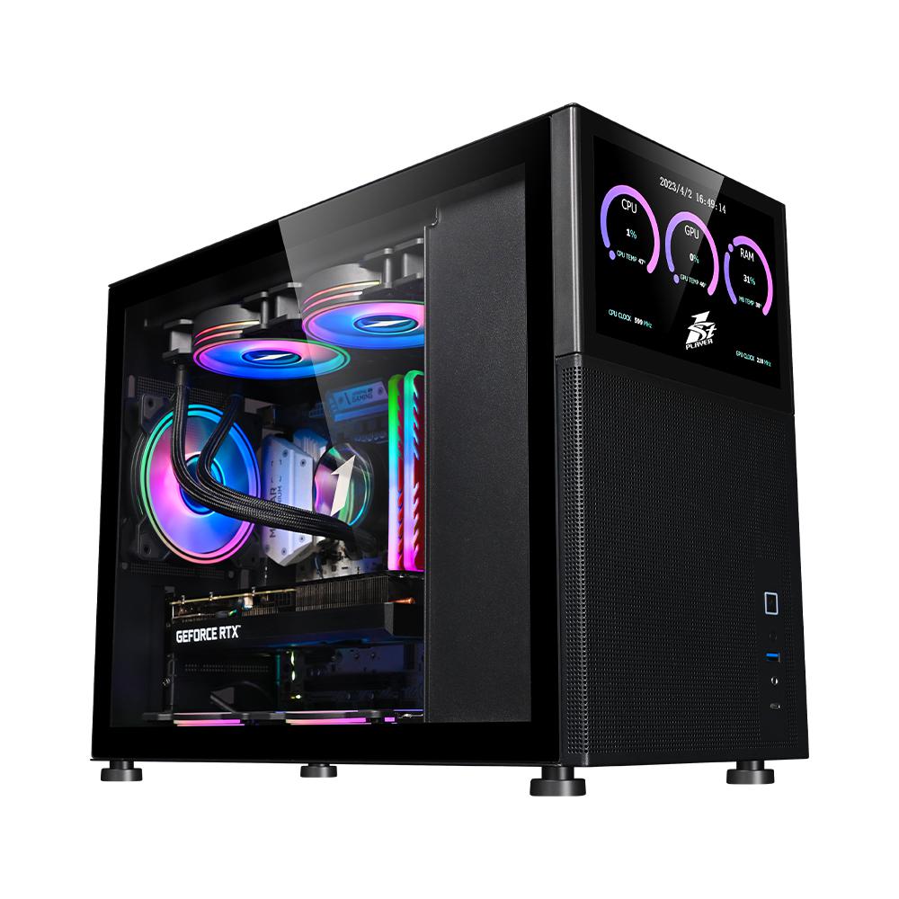 Carcasa 1stPlayer® MI6-EV, Micro-ATX, display 8 inches, 4 ventilatoare aRGB, negru