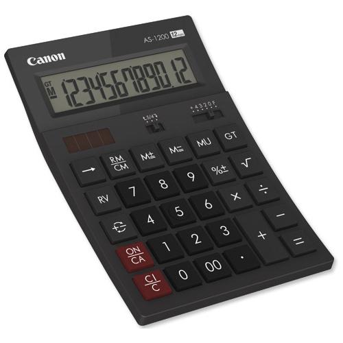Calculator birou Canon AS1200, 12 digiti, display LCD vertical, inclinat, separator de mii, functie schimbare de semn, oprire automata, sursa de energie: alimentare dubla. - Calculatoare birou