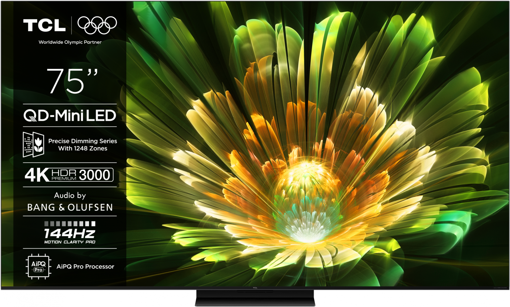 Televizor TCL QD-MiniLED 75Q7C, 189 cm, Smart Google TV, 4K Ultra HD, 144Hz, Bang & Olufsen