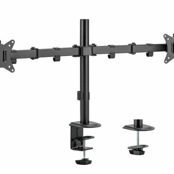 Suport 2 monitoare SeriouxMM66-C024, brat articulat monitor, compatibilitate dimensiune ecran 17″-32″, greutate maximă suportata: (per ecran): 9kg, VESA: 75×75, 100×100, inclinare: +45°~-45°, pivotare: +90°~-90°, rotația ecranului: + 180°~-180°, instalare: clemă, grommet - Suporturi TV / Monitor