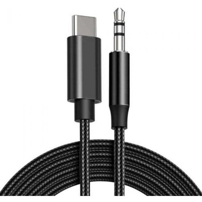 Cablu Audio Lemontti USB-C-Jack 3.5mm, carcasa de metal, cablu din impletitura textila si Nylon, lungime 1m, negru - Cabluri periferice
