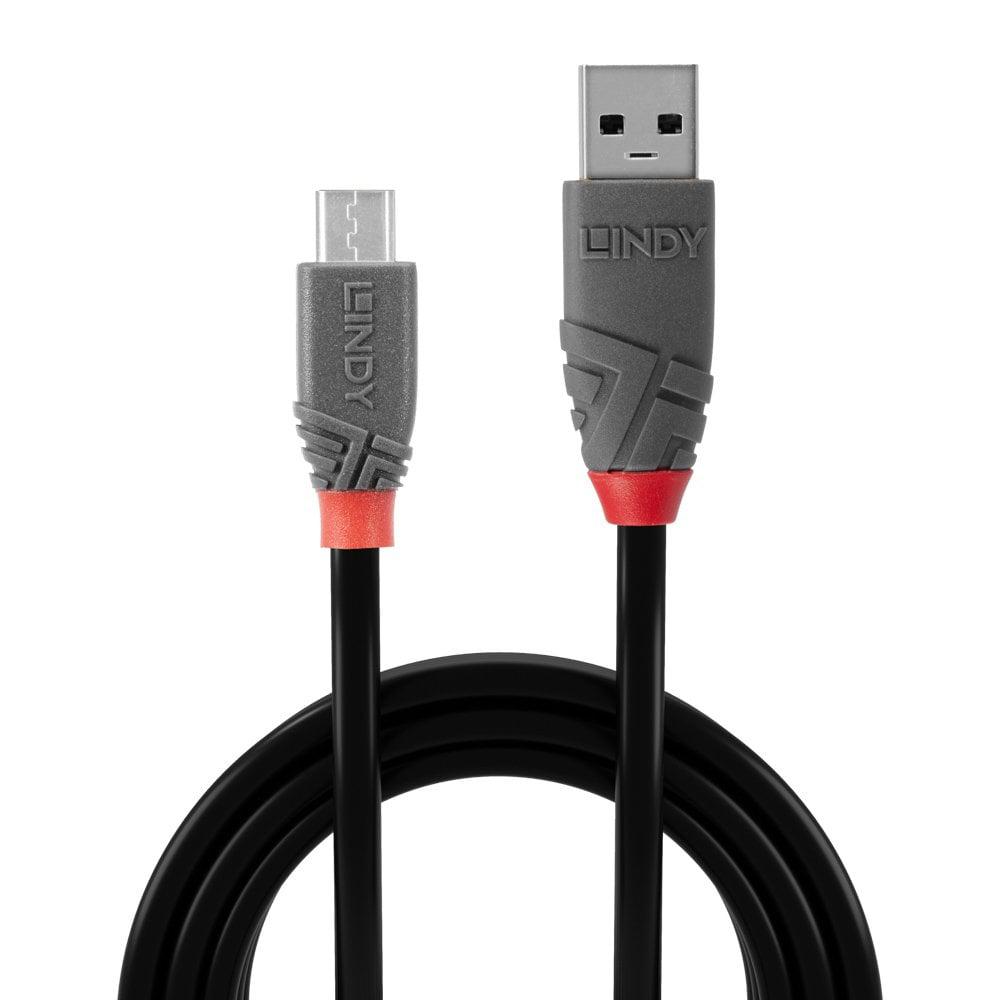 Cablu transfer Lindy LY-36733, USB 2.0 Type A to MicroUSB, 2m, Anthra Line - Cabluri periferice