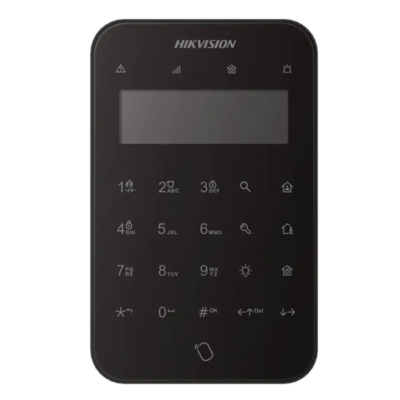Tastatura wireless LCD AX PRO Hikvision DS-PK1-LT-WE/BK, 868MHz two-way Tri-X wireless technology; distanta comunicare RF : 1200m camp deschis; stay/away arm, disarm, silent alarm, output control; complet configurabil la distanță prin APP; baterii: 4 x CR123 incluse, durata de viata a bateriei: 2 - Centrale si tastaturi
