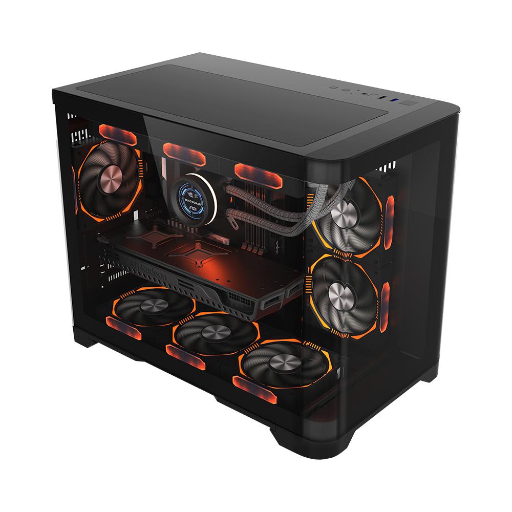 Carcasa 1stPLAYER® Gaming UV6-bk, Micro-ATX, 6 ventilatoare aRGB infinity efect plus PWM, telecomanda, negru - Carcase