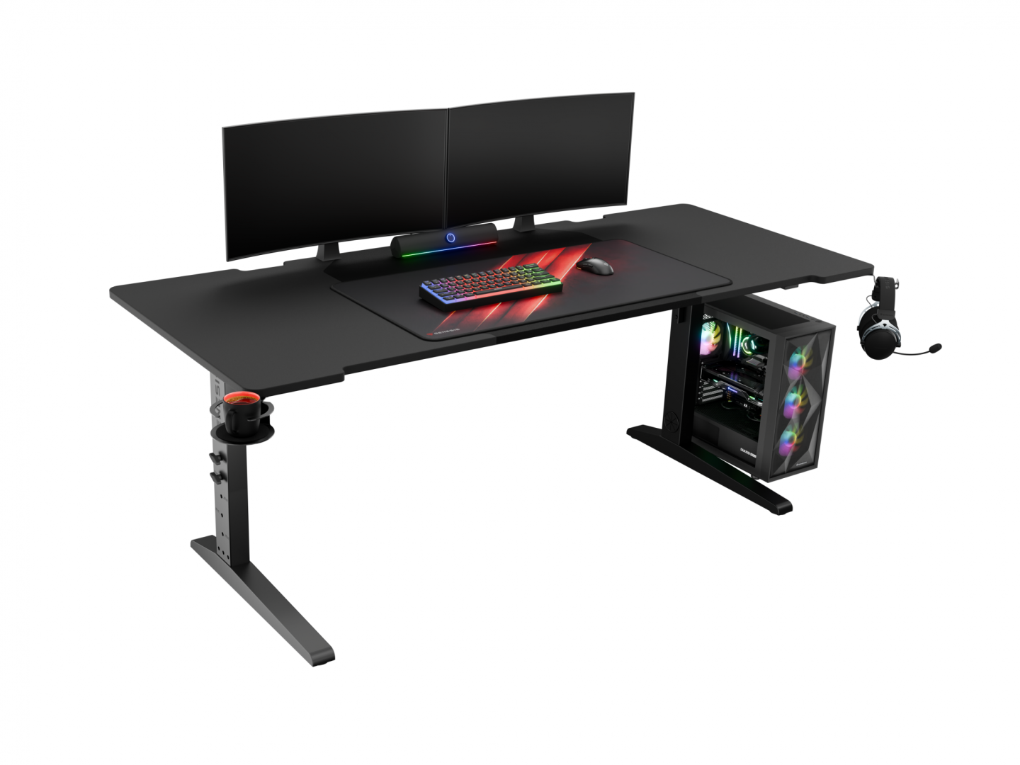 Birou gaming Genesis Holm Modular 180, material lemn/metal, reglabil pe inaltime 70 – 90 cm, iluminare RGB, management cabluri, negru - Birouri gaming