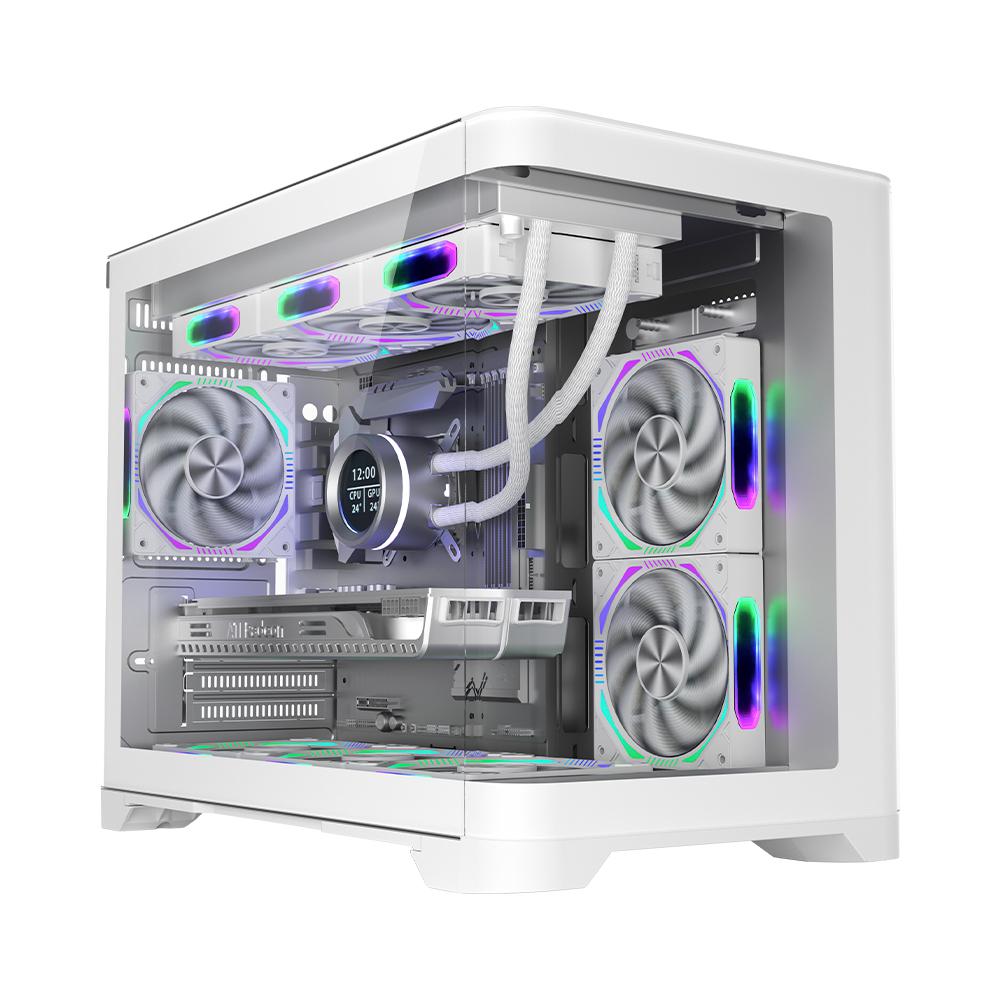 Carcasa 1stPLAYER® Gaming UV6-wh, Micro-ATX, 6 ventilatoare aRGB, telecomanda, alb