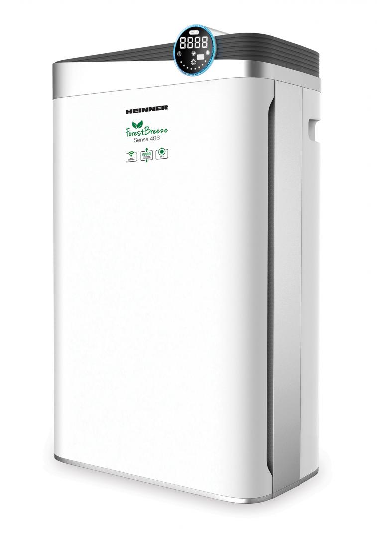 Purificator de aer, arie de acoperire: 34~58m², CADR (flux de aer): 488m³/h, control tactil cu display, control WIFI, telecomanda, generator de ioni negativi, senzor PM 2.5, display digital PM 2.5, indicator calitate aer – culoare verde/albastru/galben/rosu, lampa UV, filtru compus (include filtru - Aparate filtrare aer