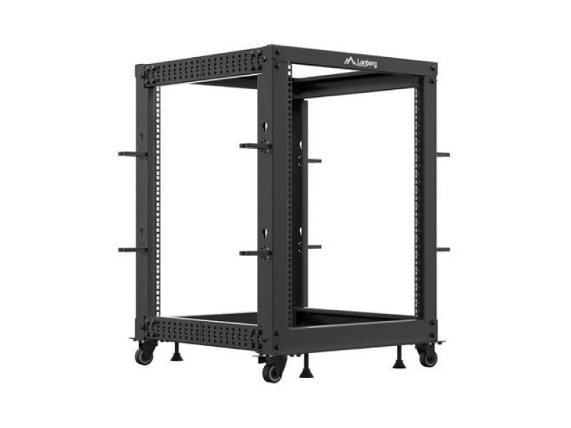 Rack deschis 19″ 15U, 600×600–1100 reglabil, negru - Cabinete metalice