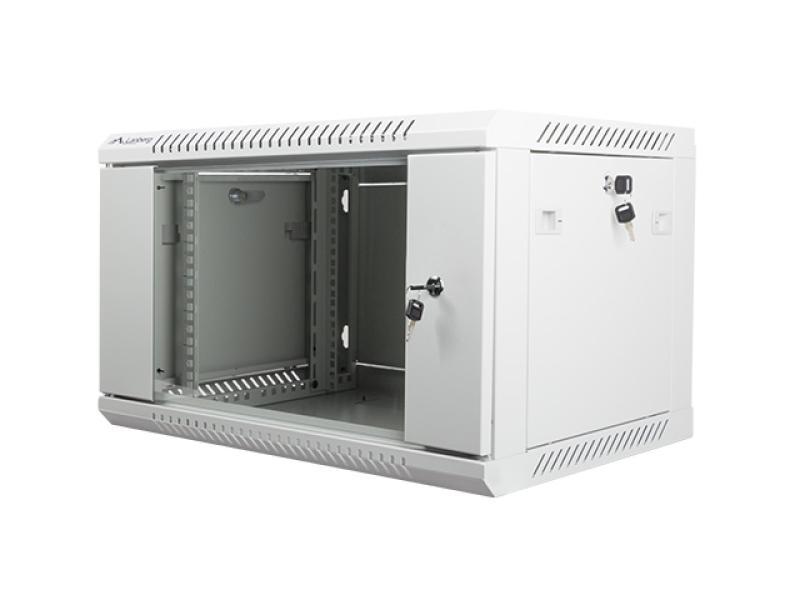Dulap rack de perete 19″, 6U, 600×450 mm, usa din sticla, gri, V2 - Cabinete metalice