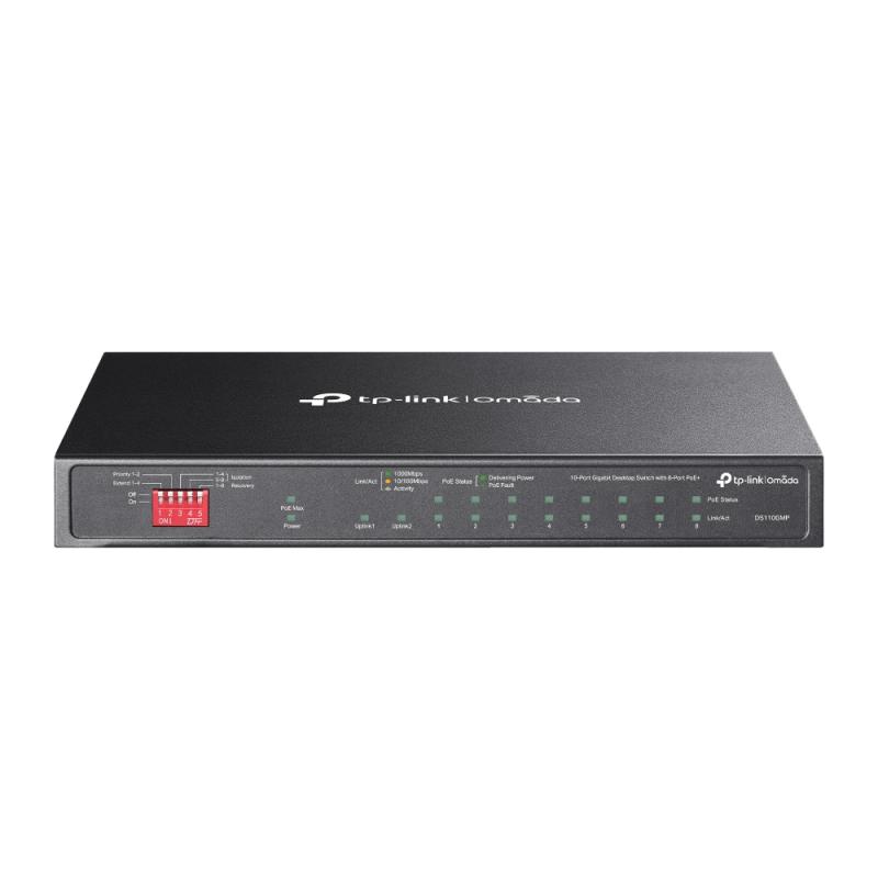 Omada 10-Port Gigabit Desktop Switch with 8-Port PoE+ PORT: 8× Gigabit PoE+ Ports, 2x Gigabit Non-PoE Ports, 1× Combo Gigabit SFP Slot SPEC: 802.3at/af, 123 W PoE Power, Desktop Steel Case FEATURE: Extend Mode for 250m PoE Transmitting, Priority Mode for Port1-2, Isolation Mode, PoE Auto Recovery - PC, Periferice & Software