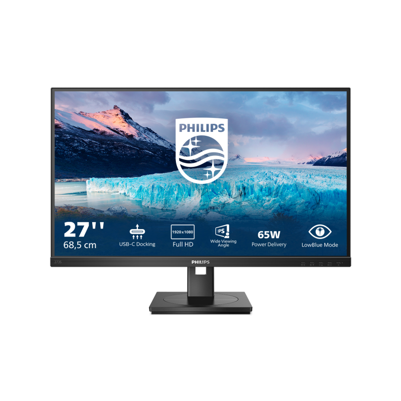 Monitor Philips 27" 273S1/00, Diagonal (inch): 27, Diagonal (cm): 68, Aspect ratio: 16:9, Panel: IPS, Resolution: 1920x1080, Refresh Rate: 75Hz, Response time GtG: 4ms, Brightness (max): 300 cd/m², Contrast (static) : 1000:1, Contrast (dynamic): 50M:1, Viewing angle: 178/178, Color Gamut Type: NTSC