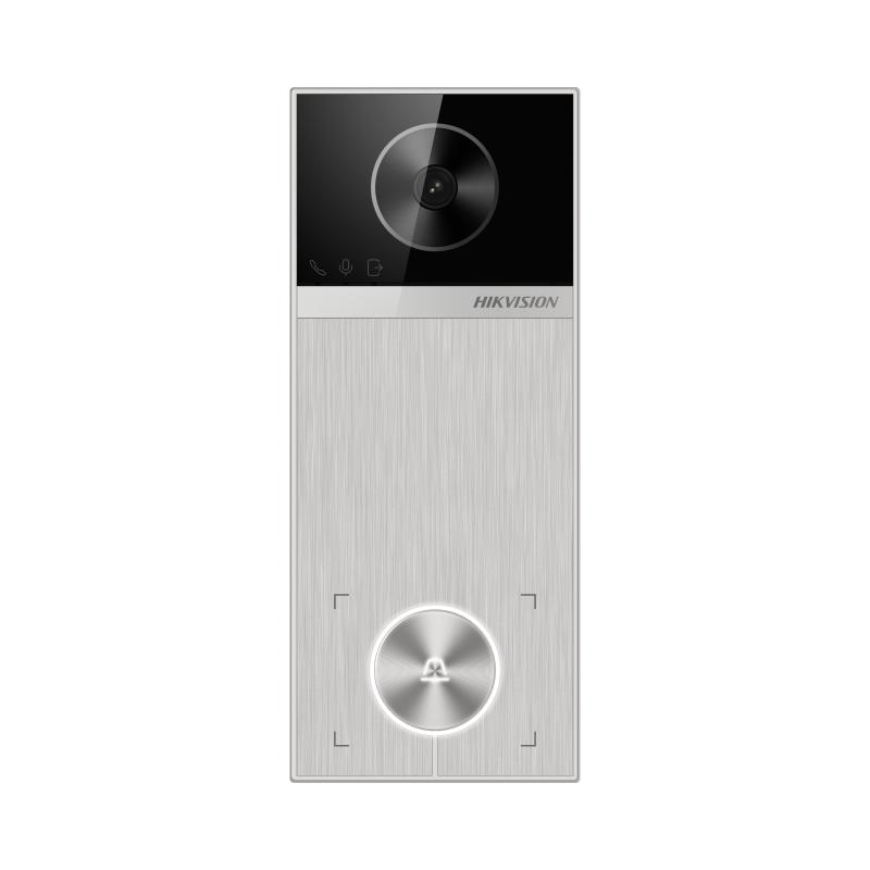 Post videointerfon de exterior WI-FI Hikvision DS-KV6114-MWBE1, montaj aparent, camera HD 4MP, WDR, unghi vizualizare: orizontal:  150° vertical: 75°, iluminare IR: 3m, cititor de card incorporat mifare M1 13.56 MHz, microfon omnidirectional si difuzor incorporat, configurare de la distanta via Web