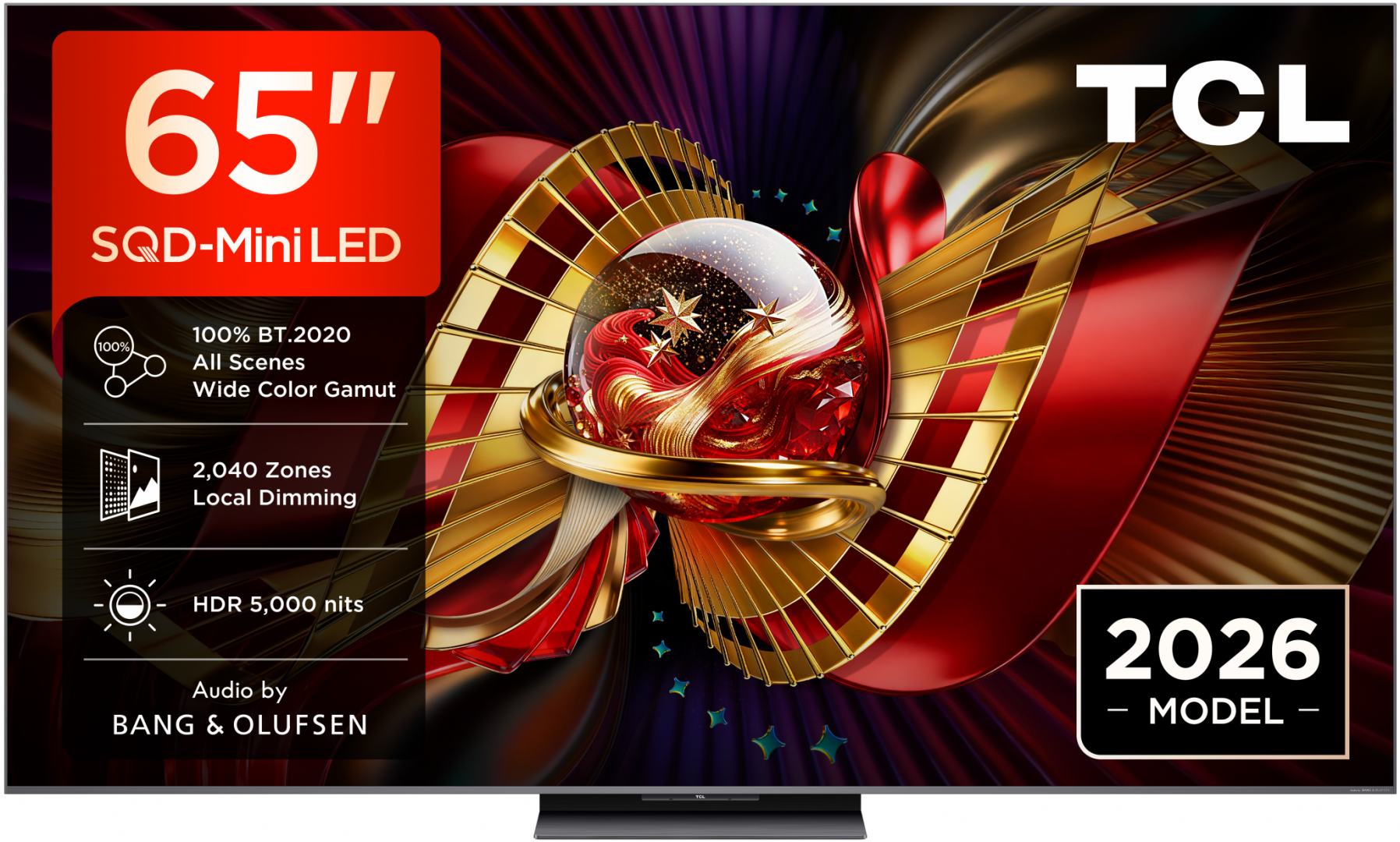 Televizor TCL SQD-MiniLed 65C8L, 164 cm, Smart Google TV, 4K Ultra HD, 144Hz, Bang & Olufsen, Clasa D (Model 2026)