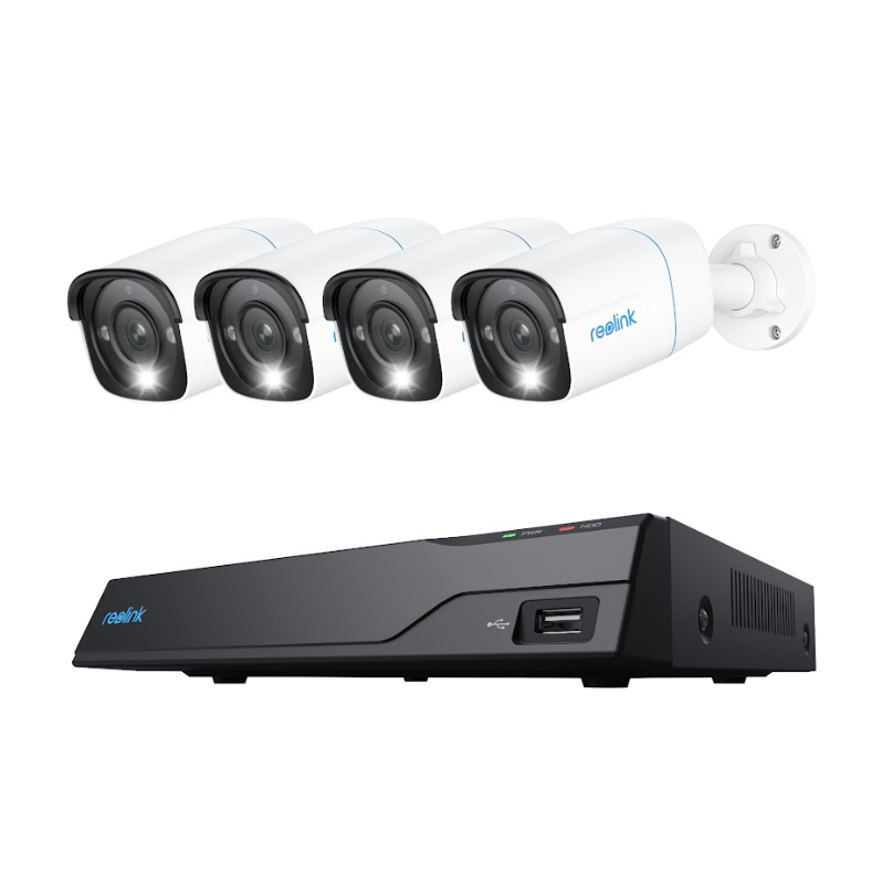NVR Reolink RLK8-800B4; NVS8-8MB4 Contine un NVR NVS8 si 4 camere B800 4K Ultra HD Security System with Smart Detection Power over Ethernet Person/Vehicle Detection With 8-Channel NVR 2TB HDD Built-In