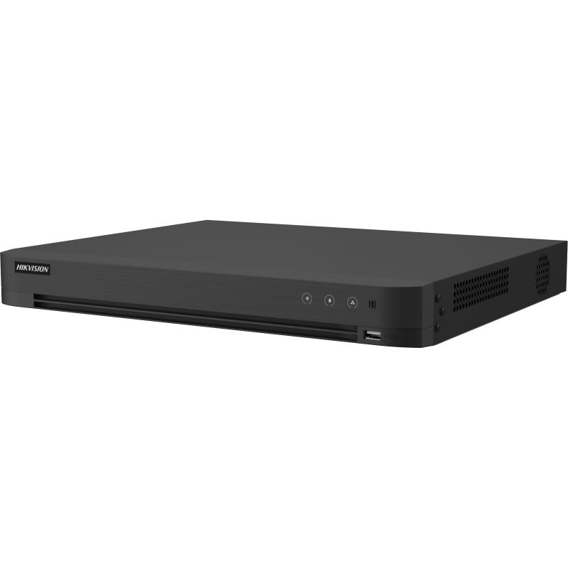 DVR Hikvision AcuSense 16 canale 5MP IDS-7216HUHI-M2/XT, H.265 Pro+/H.265 Pro/H.265/H.264+/H.264 video compression, BNC interface (1.0 Vp-p, 75 Ω), supporting coaxitron connection, up  to 32-ch IP camera inputs(up to 8MP), pana la 4K/8MP @ 8fps(1-ch); 3K/5MP @12fps encoding capability, intrari
